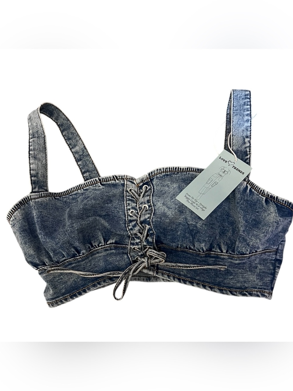 Love Trends Womens Denim Front Tie Crop Top & Cargo Pants 2-Piece Set Size M